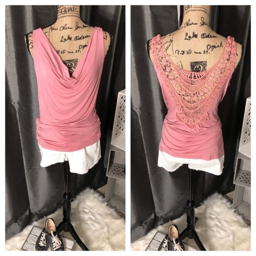 Clear Out‼️ Drape Front Lace Back Tank